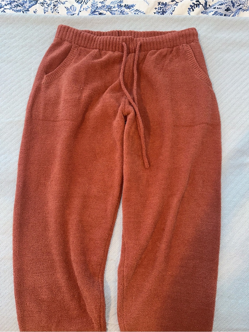 Dark pink fluffy drawstring pants